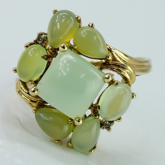 Vintage 14k Yellow Gold with Green Prehnite Statement Ring - Picture 1 of 5